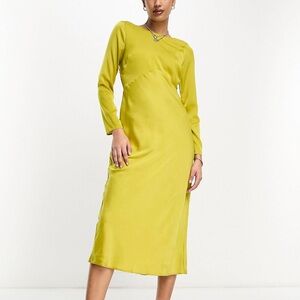 Chartreuse silk midi dress